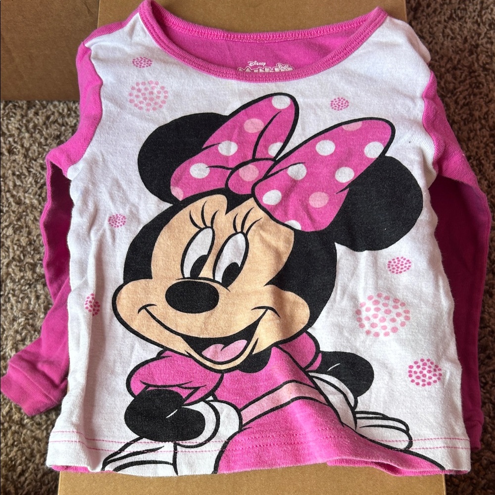 Disney Minnie Mouse Pink and White Long Sleeve Tee
